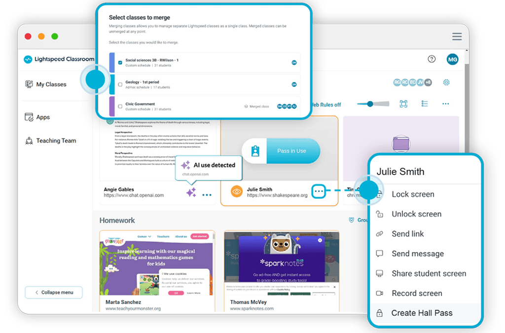Lightspeed Classroom: Empowering teachers to view student screens, close distracting tabs and share content in real-time